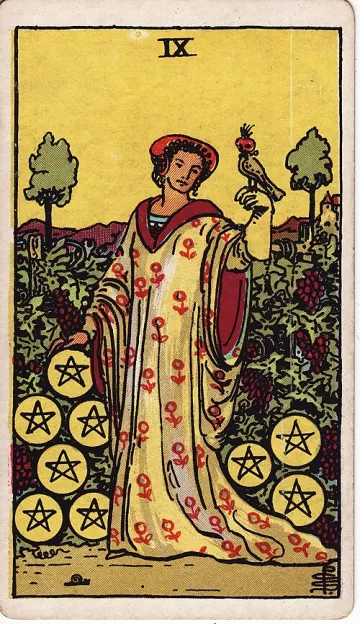 ไพ่ Nine of Pentacles (เก้าเหรียญ)