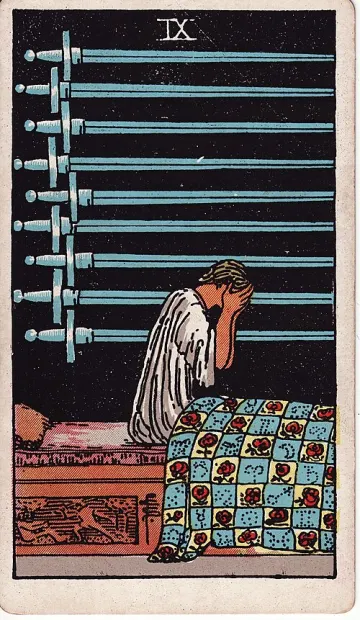 ไพ่ Nine of Swords (เก้าดาบ)