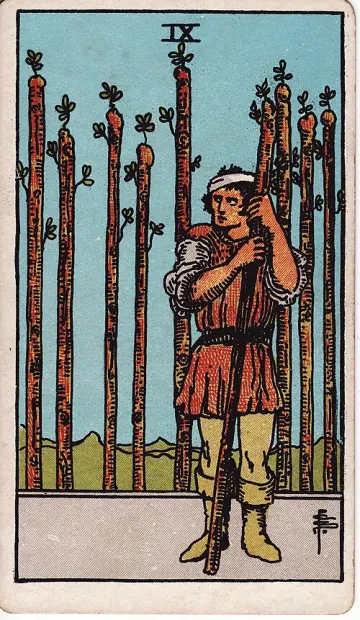 ไพ่ Nine of Wands (เก้าไม้เท้า)